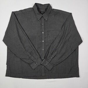 Van Heusen Button Down Straight Hem‎ XXL 18-18.5 Micro Grid Plaid Long Sleeve